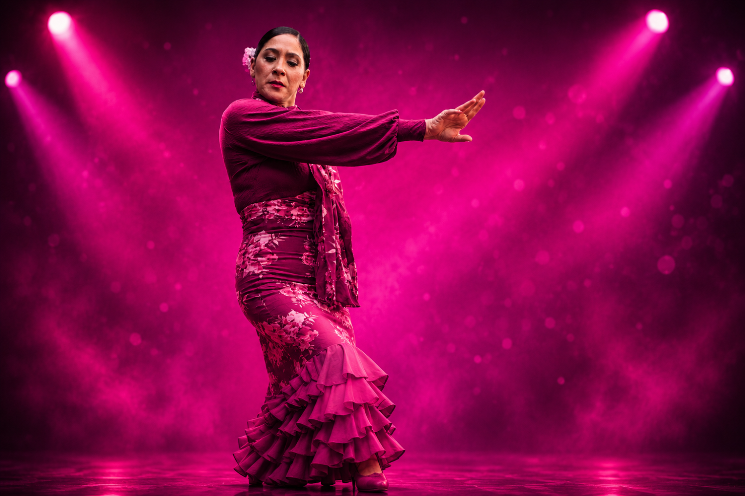 Dramatic flamenco festival image with magenta lighting